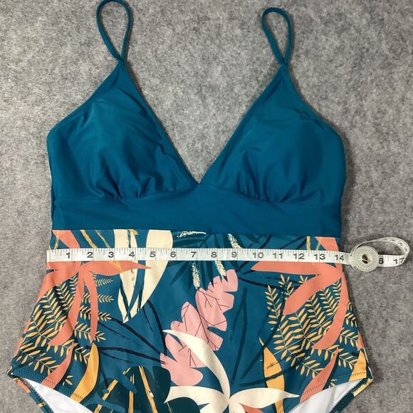 Womens Popvil Floral Print Patchwork Green One Piece Swim Suit Size XL - Picture 8 of 13